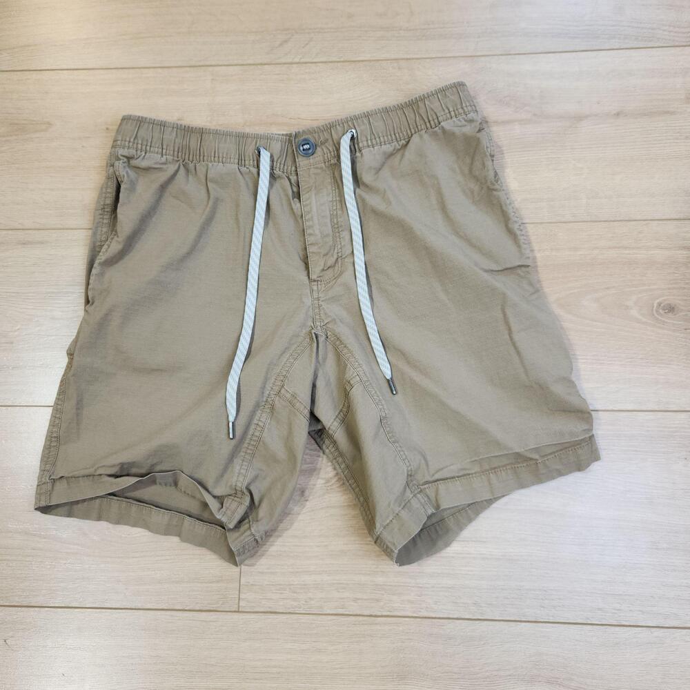 Vuori Ripstop Shorts Mens Medium 8" Beige Chino Drawstring Elastic Waist Pocket